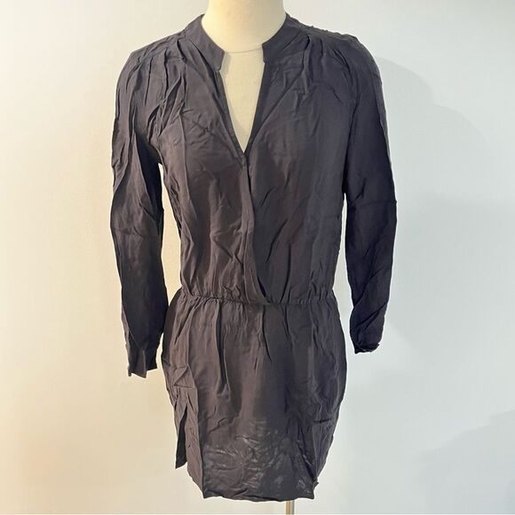 Splendid Black Rayon Voile Drape Dress Long Sleeve V-Neck Size Large - Picture 2 of 7